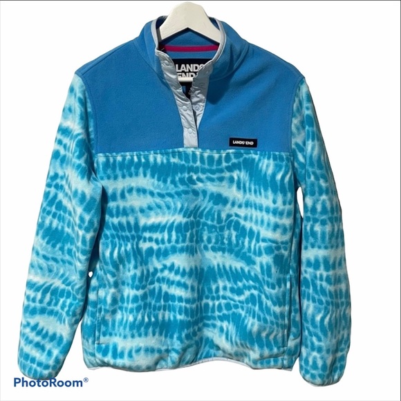 Lands End Tie Dye Quarter Snap Heritage Fleece Pullover - Picture 2 of 5